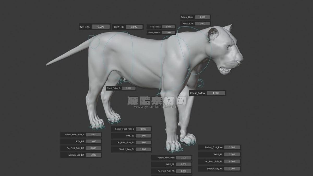 带绑定的雌性狮子模型动物3D模型 (Blend/OBJ格式) Female Lion Rigged VFX Grace 3D model