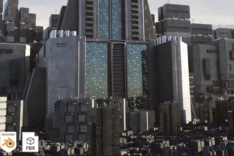 免费科幻建筑模型3D模型(Blend/FBX格式) Sci-Fi Buildings