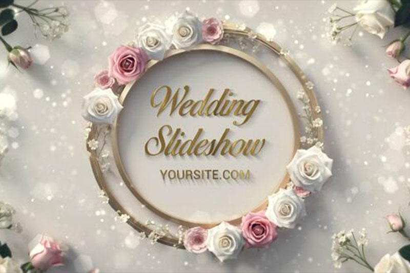 AE模板-浪漫奢华优雅气息婚礼幻灯片动画模板(含音乐素材) Luxurious 3D Rose Frame Wedding Invitation Slideshow