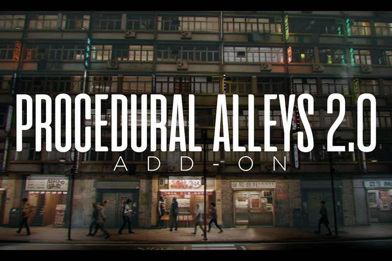 Blender插件-三维街道小巷场景环境模型生成器 Procedural Alleys v2.1 + Assets预设