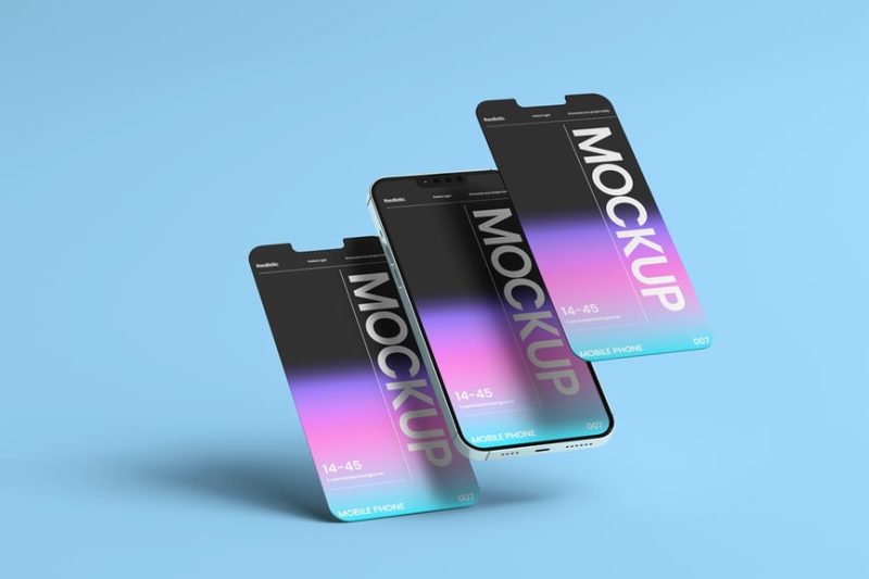浮动手机屏幕样机设计素材 (PSD) floating-mobile-phone-screen-mockup-design