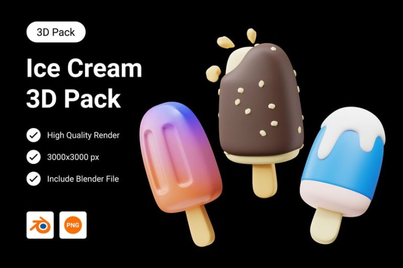 卡通冰淇淋3D模型素材 (Blend,PNG) ice-cream-3d-illustration