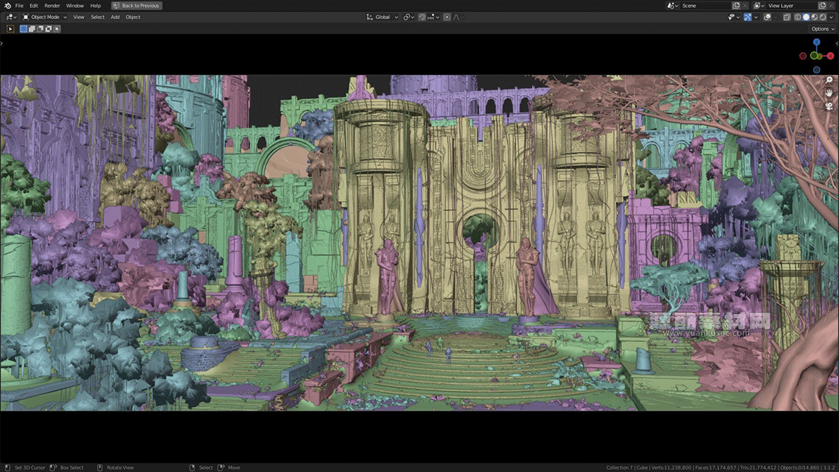 古老神秘遗迹神庙石柱雕像建筑场景模型3D模型 (.blend .PSD格式) Temple on the Planet