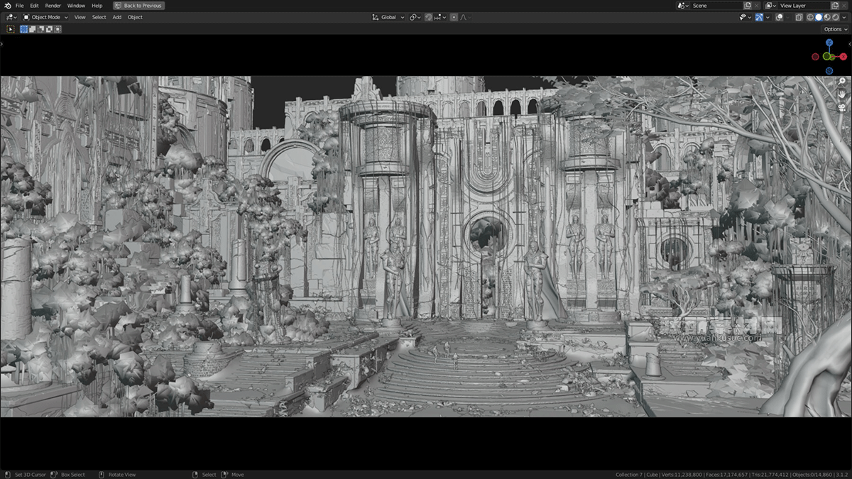 古老神秘遗迹神庙石柱雕像建筑场景模型3D模型 (.blend .PSD格式) Temple on the Planet