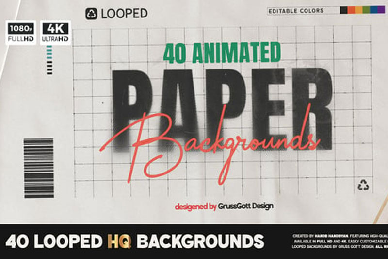 AE模板-40种纸张褶皱纹理背景循环动画 Paper Backgrounds