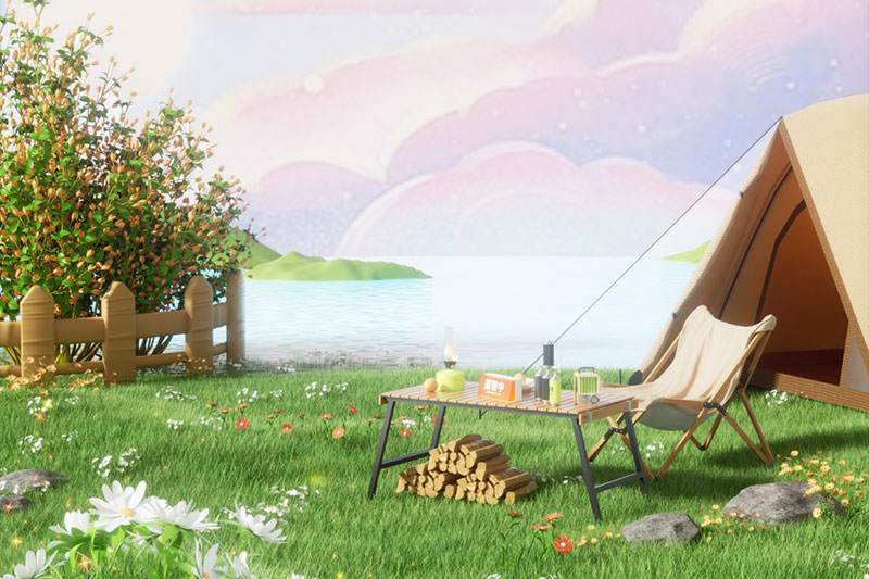 C4D户外度假露营场景渲染工程露营场景模型C4D模型