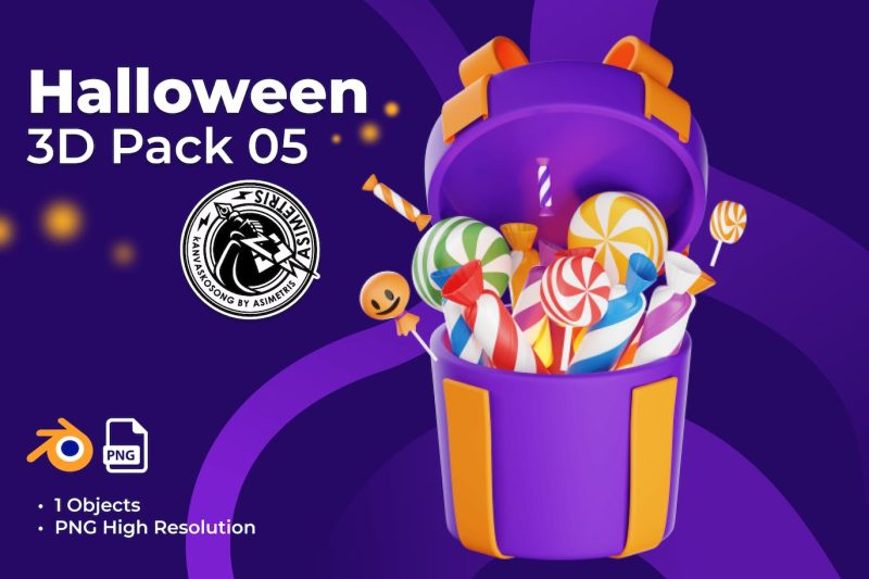 万圣节糖果盒图标插画3D模型素材 (Blend,PNG) halloween-candy-box-3d-icon-illustration