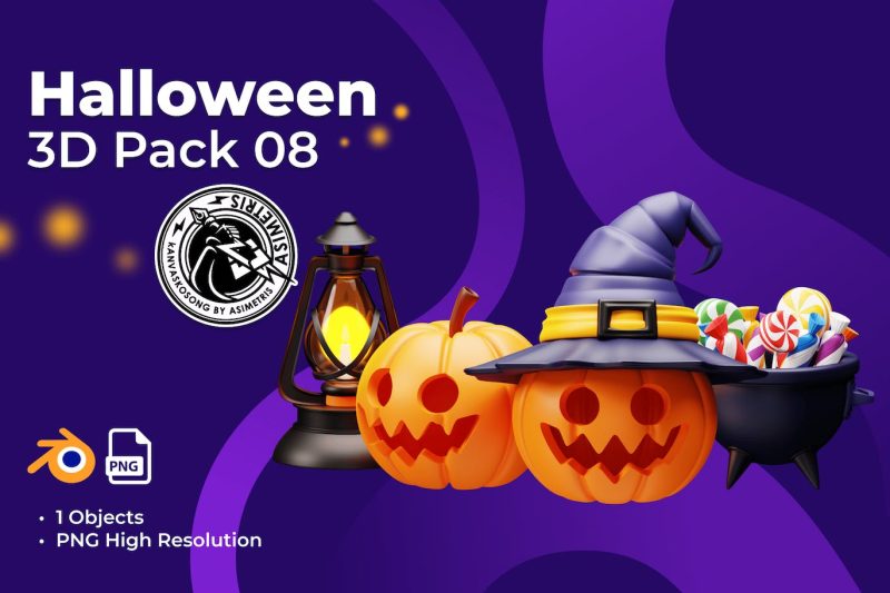 万圣节南瓜图标插画3D模型素材 (Blend,PNG) halloween-pumpkin-3d-illustration