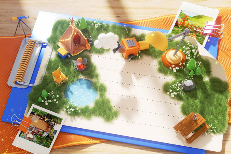 C4D桌面文件夹景观露营场景渲染工程C4D模型