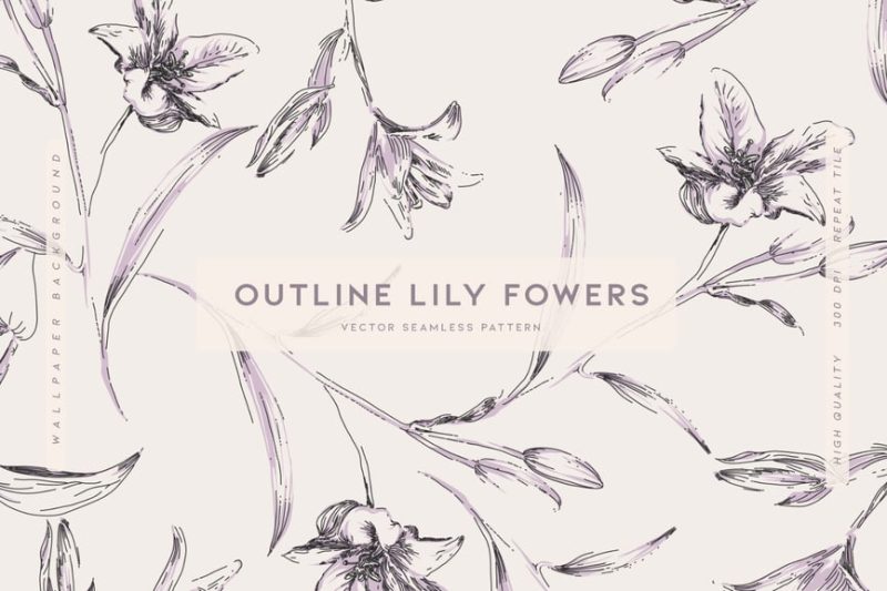 抽象百合花图案背景素材 (AI,EPS,JPG,SVG) outline-lily-fowers