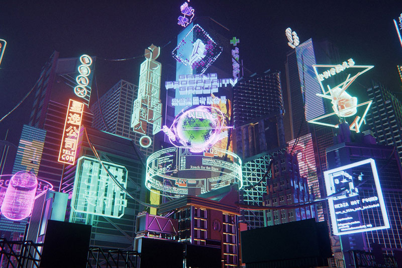 C4D预设-赛博朋克全息C4D动画模型预设