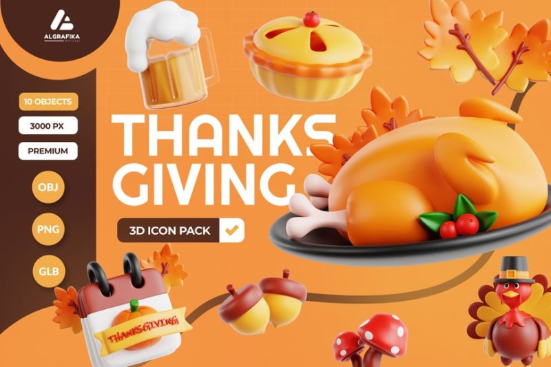 感恩节图标3D模型素材 (OBJ,PNG) thanksgiving-day-3d-icon
