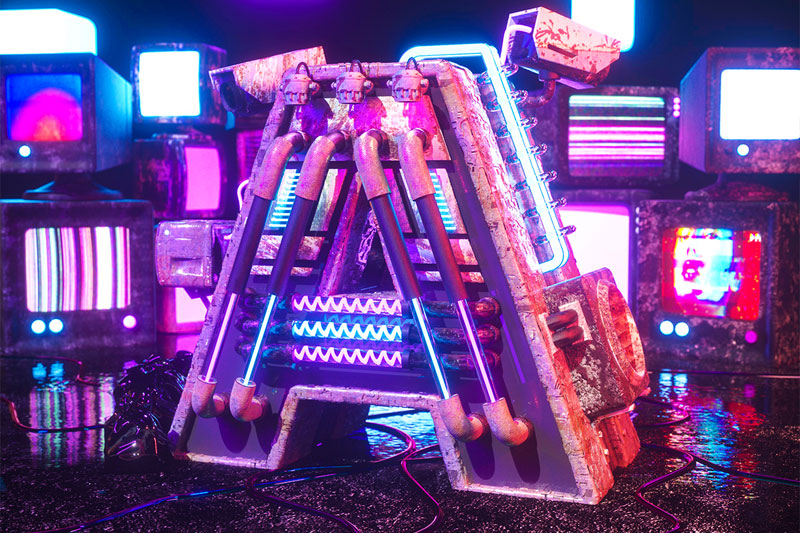 C4D赛博朋克字母A渲染工程赛博朋克场景C4D模型