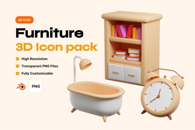 卡通家具3D模型素材 (Blend,PNG) furniture-3d-illustration