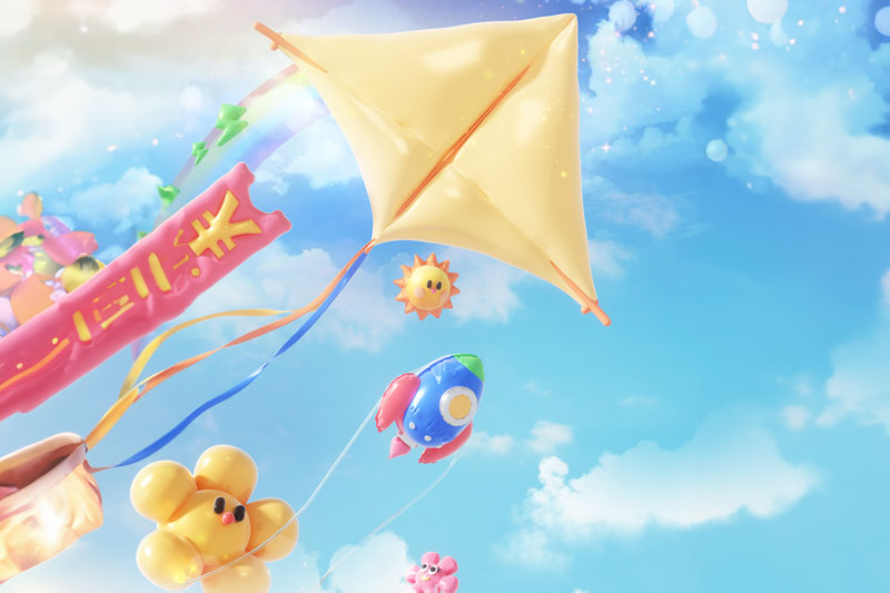 C4D户外春游放风筝旅行场景渲染工程C4D模型