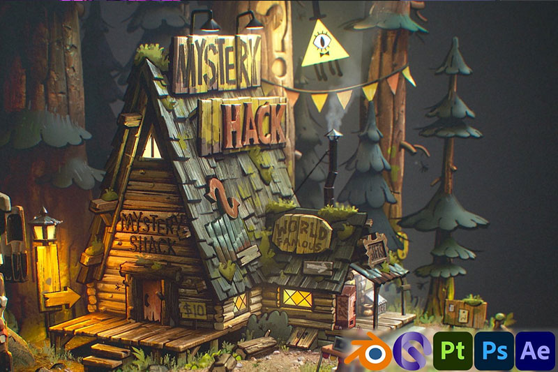 Blender风格化神秘小屋场景渲染建模教程(中英文字幕) Mystery Shack – Stylized 3D Diorama