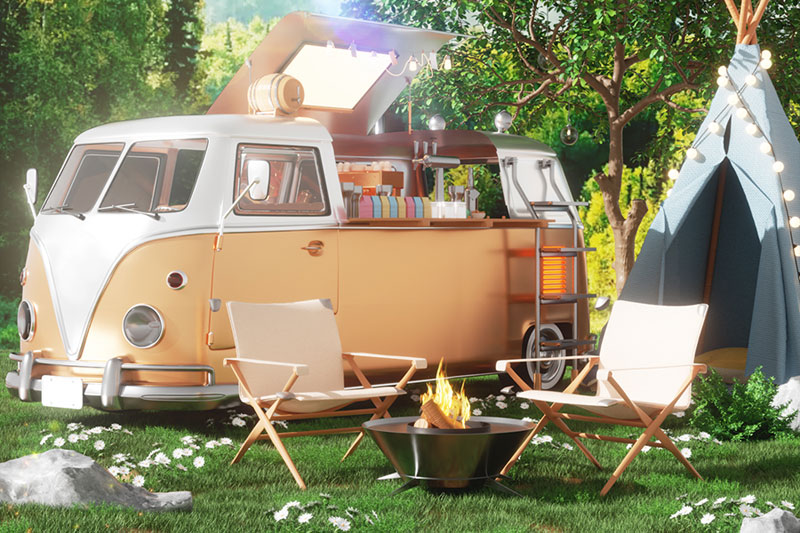 C4D郊游野餐露营户外场景渲染工程露营场景C4D模型