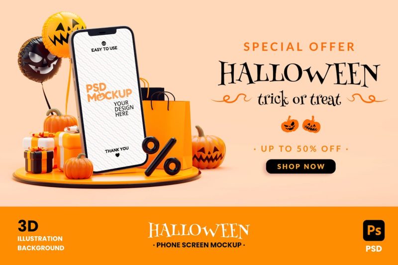 万圣节手机样机素材 (PSD,JPG) halloween-mobile-phone-mockup