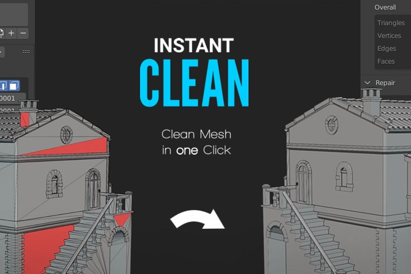 Blender插件-网格布线清理优化工具 Instant Clean v2.2.0 – The Ultimate Mesh Clean