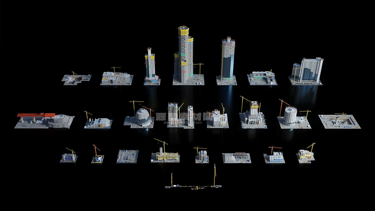 工地楼房建筑施工设备起重机吊塔模型3D模型 Kitbash3D – Construction Zone