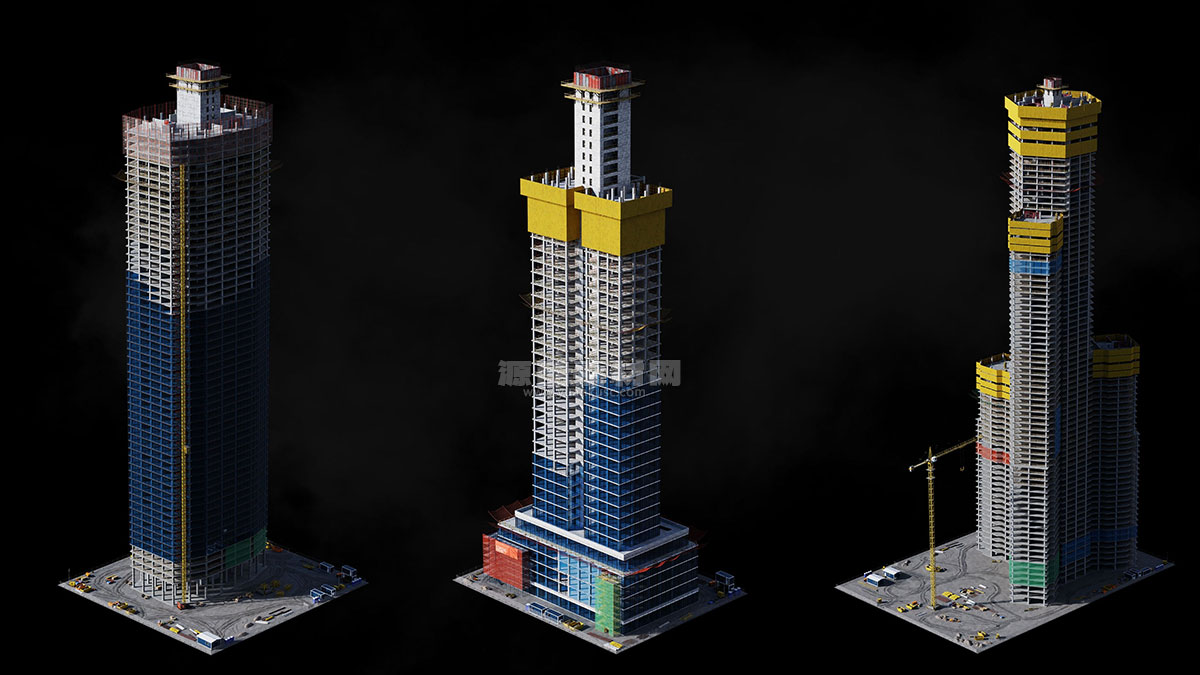 工地楼房建筑施工设备起重机吊塔模型3D模型 Kitbash3D – Construction Zone