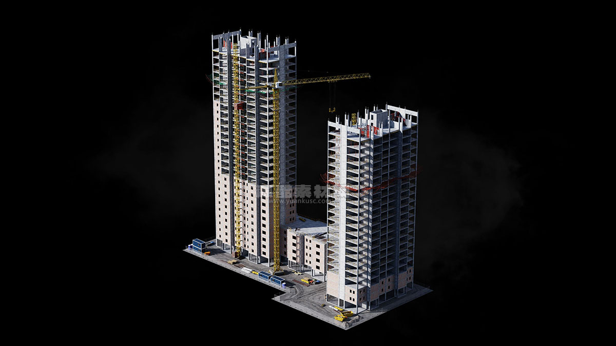 工地楼房建筑施工设备起重机吊塔模型3D模型 Kitbash3D – Construction Zone