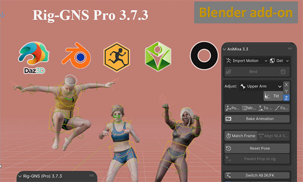 Blender插件-导入Daz自动绑定桥接Mixamo重映射 Rig-GNS (Pro) v3.7.4