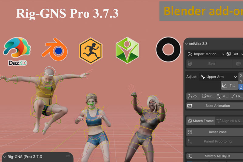 Blender插件-导入Daz自动绑定桥接Mixamo重映射 Rig-GNS (Pro) v3.7.4