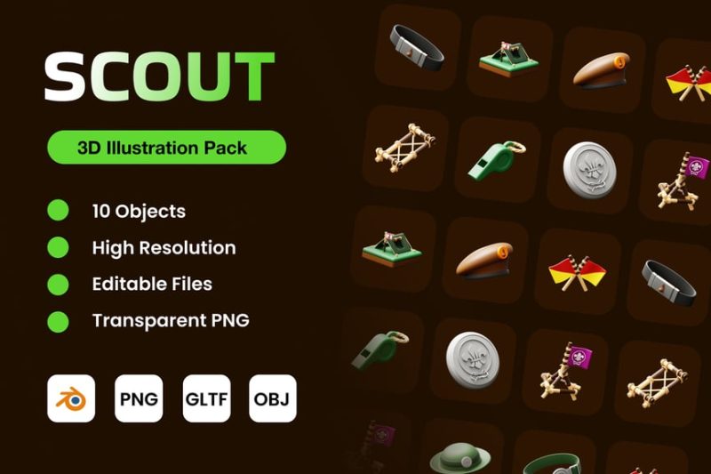 侦察兵游戏元素3D插图模型素材 (OBJ,Blend,PNG) scout-3d-illustration