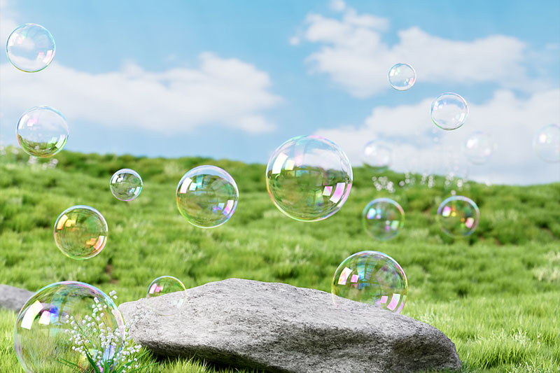 C4D草坪泡泡场景渲染工程草地场景模型C4D模型