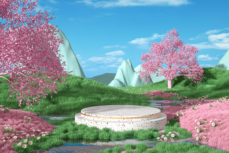 C4D草地电商展台场景渲染工程电商展台模型C4D模型