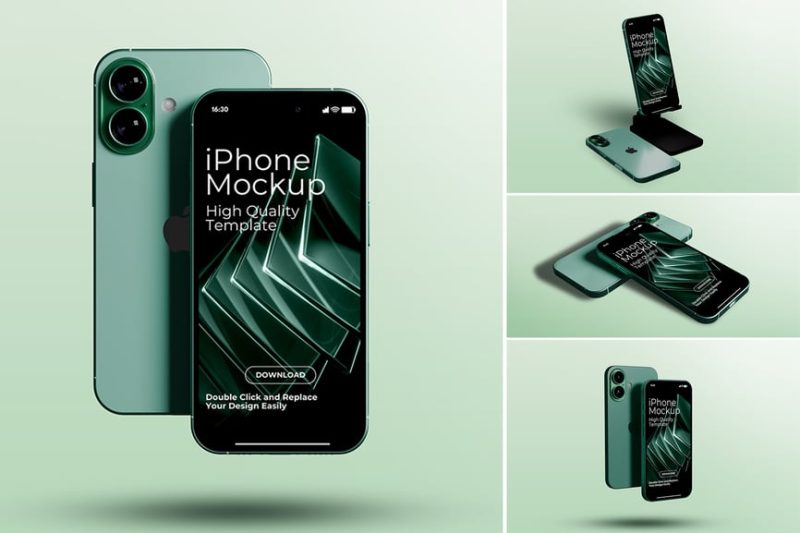 iPhone 16 手机样机素材 (PSD) iphone-16-mockup