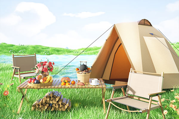 C4D户外露营帐篷度假场景渲染工程C4D模型