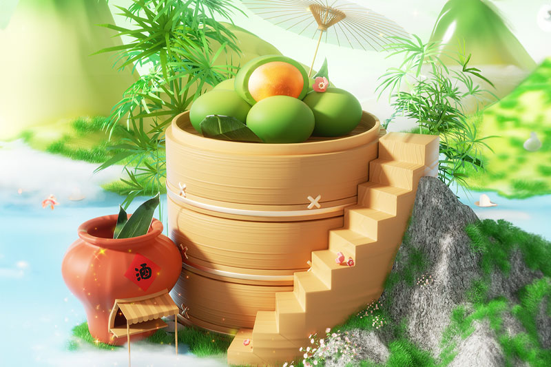 C4D青团中国风餐饮场景渲染工程食物模型C4D模型