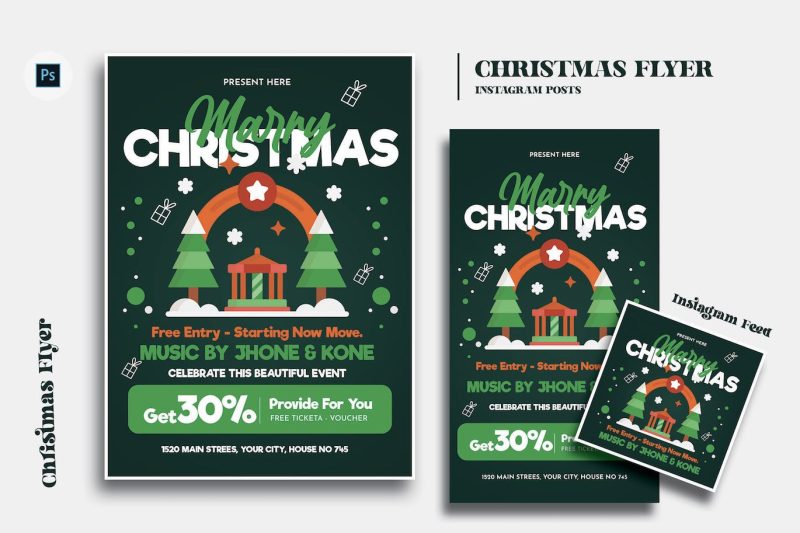 圣诞节传单模板素材 (PSD) stollen-christmas-day-flyer-template