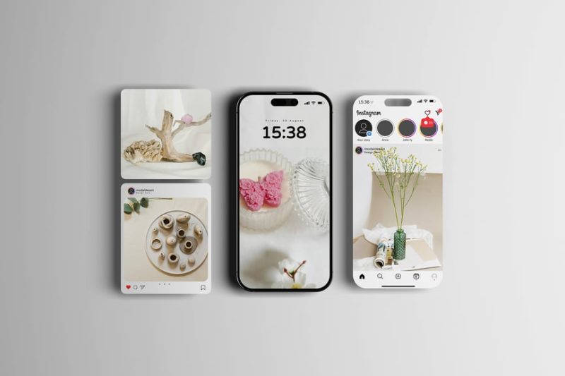 iPhone 屏幕社交媒体样机素材 (PSD,JPG) iphone-screen-social-media-mockup