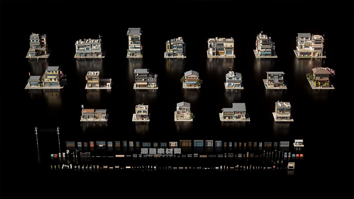 日式建筑模型古建筑模型3D模型 (C4D,Blender,FBX,obj,max,maya) kitbash3d Japanese Neighborhoods