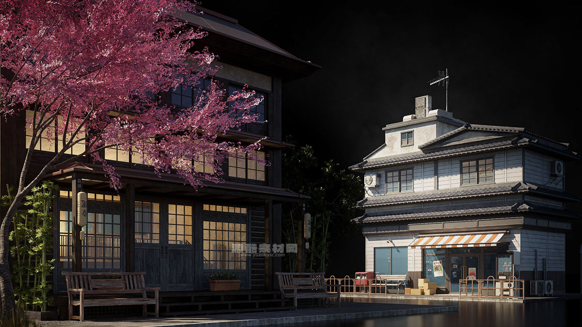 日式建筑模型古建筑模型3D模型 (C4D,Blender,FBX,obj,max,maya) kitbash3d Japanese Neighborhoods