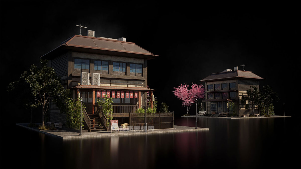 日式建筑模型古建筑模型3D模型 (C4D,Blender,FBX,obj,max,maya) kitbash3d Japanese Neighborhoods