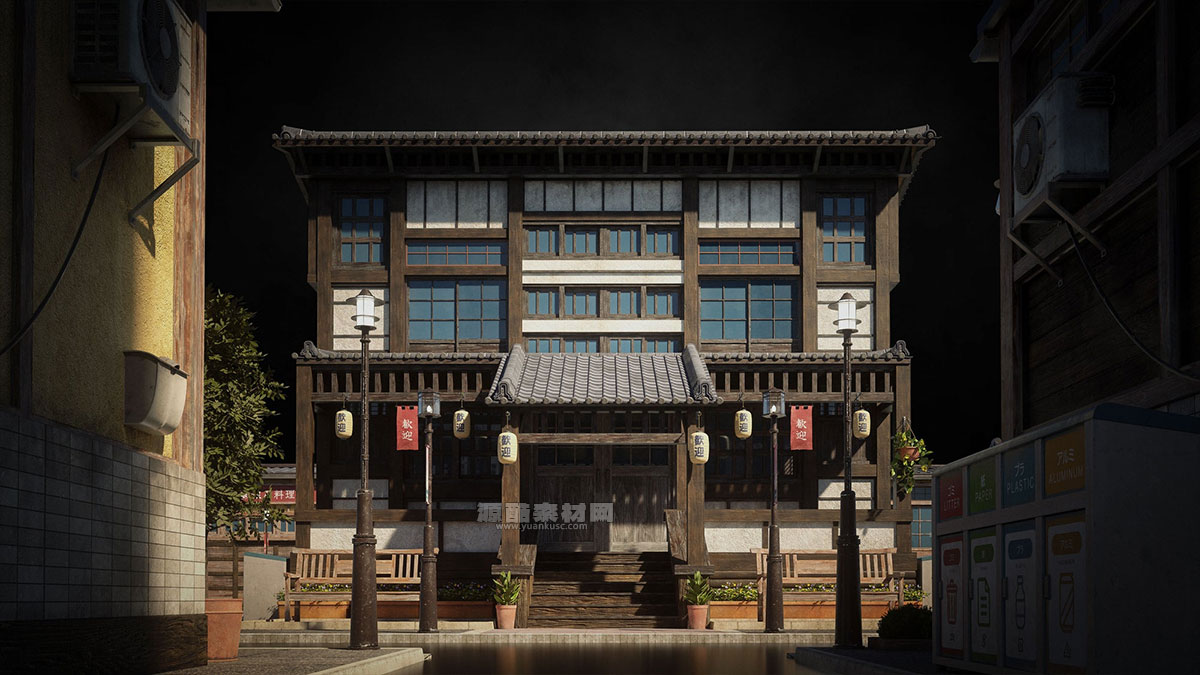 日式建筑模型古建筑模型3D模型 (C4D,Blender,FBX,obj,max,maya) kitbash3d Japanese Neighborhoods