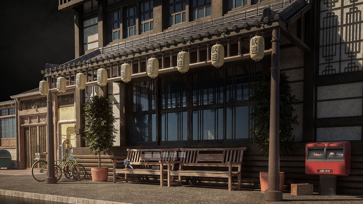 日式建筑模型古建筑模型3D模型 (C4D,Blender,FBX,obj,max,maya) kitbash3d Japanese Neighborhoods