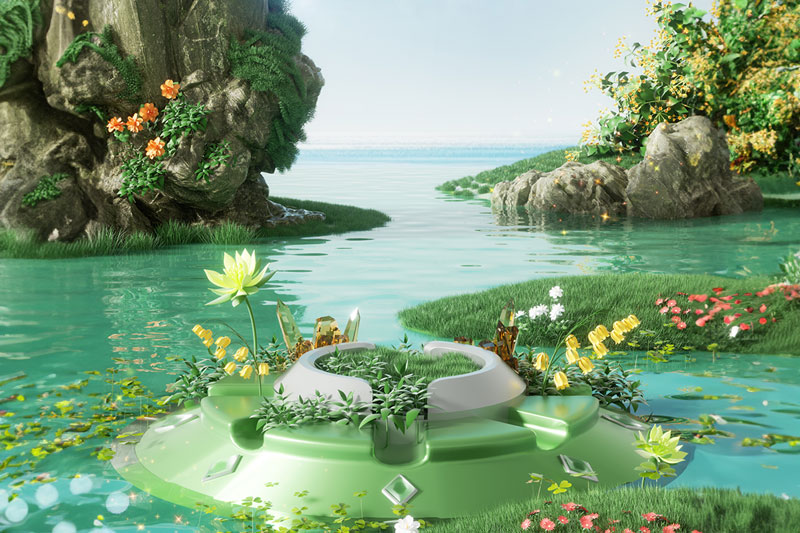 C4D户外草地植物绿色电商展台场景渲染工程C4D模型