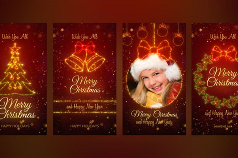 AE竖屏圣诞节日祝福开场片头动画模板(含音乐素材) Christmas Greetings Instagram Stories