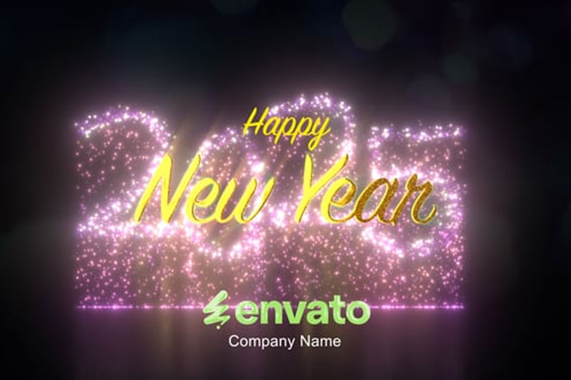 AE2025新年快乐粒子烟花开场片头动画模板 (含音乐素材) 2025 New Year Celebration