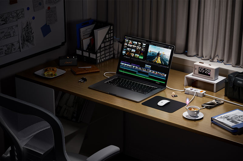 C4D室内书房电脑桌面场景渲染工程旋转椅笔记本电脑模型C4D模型