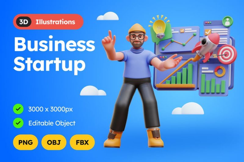 创业插图3D模型素材 (C4D,Blender,OBJ,FBX) business-startup-3d-illustration