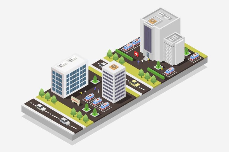 3D风格等距医院场景矢量插画素材 (EPS,JPG) isometric-hospital