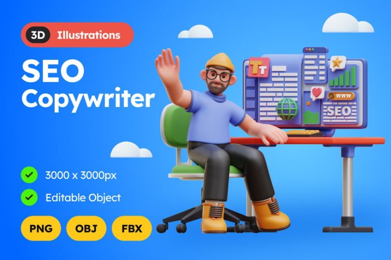 SEO文案插图3D模型素材 (OBJ,FBX) seo-copywriter-3d-illustration
