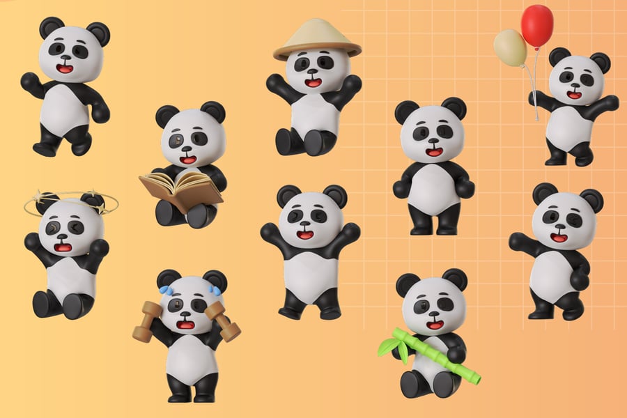 熊猫吉祥物动物3D卡通模型素材 (BLEND,GLTF,FBX,OBJ,PSD,PNG) panda-mascot-animal