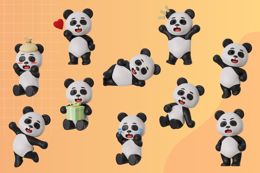 熊猫吉祥物动物3D卡通模型素材 (BLEND,GLTF,FBX,OBJ,PSD,PNG) panda-mascot-animal